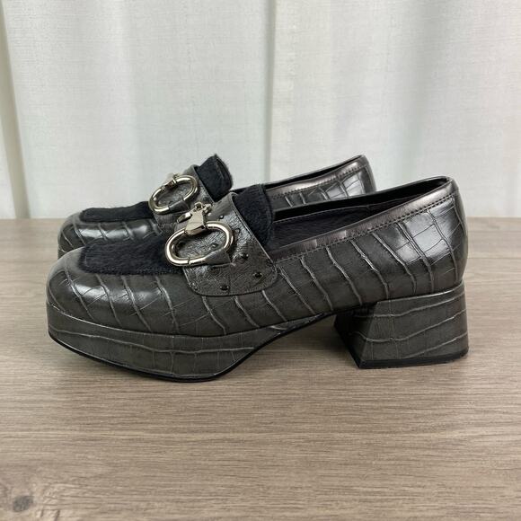 Jeffrey Campbell Black Croc Student Platform Horsebit Loafer Sz.8 - Picture 5 of 12